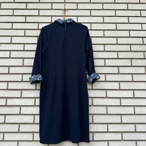 Talbots Navy Blue Cotton Knit Floral Collared Shift Dress - Picture 11 of 13
